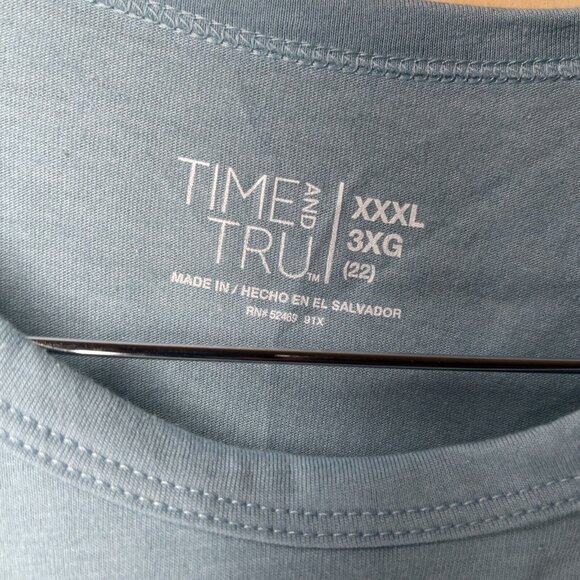 Time & Tru XXXL/3XG Light Blue Long Sleeve Crew Neck Tee Shirt - Picture 4 of 8